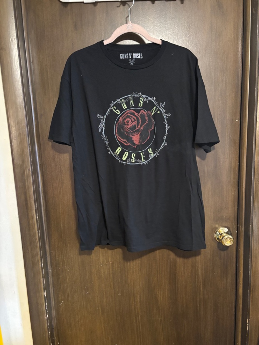 Black Graphic Tee - Black with Red Rose